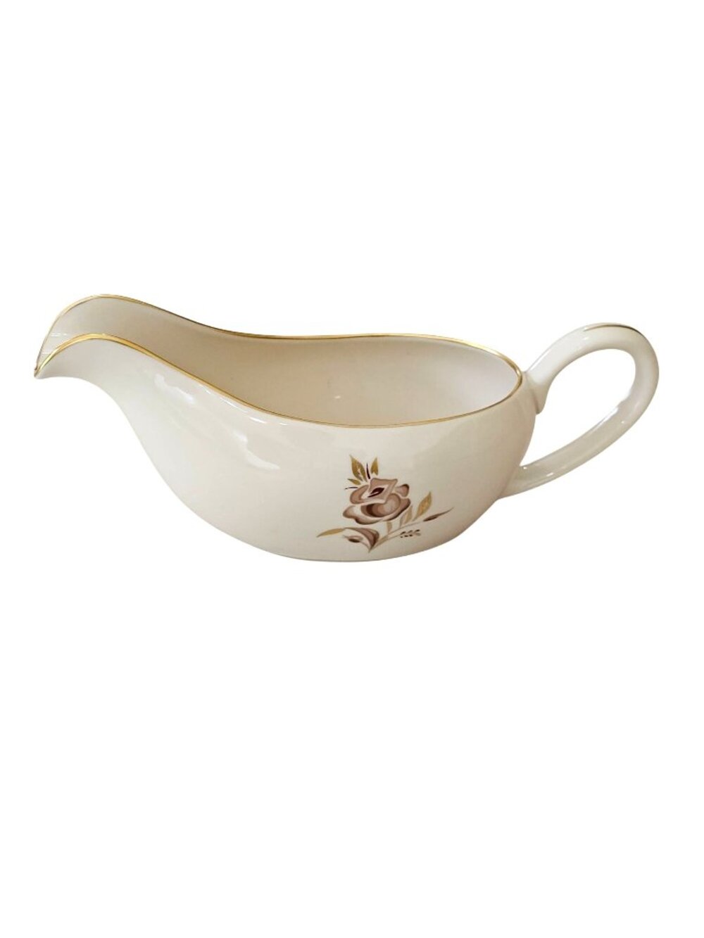 Pickard China Brown Rose Gravy Boat 8" gold Trim Floral Design USA Vintage